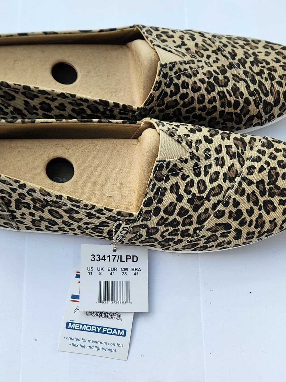 New Bob's From Skechers Women's Leopard Slip-On Canvas Flats -Tan/Black- Size 11